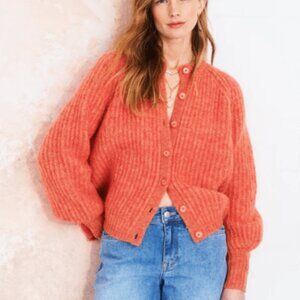 FOIL Women's Medium Wool Blend Cardigan Button Front Sweater Coral Orange Knit